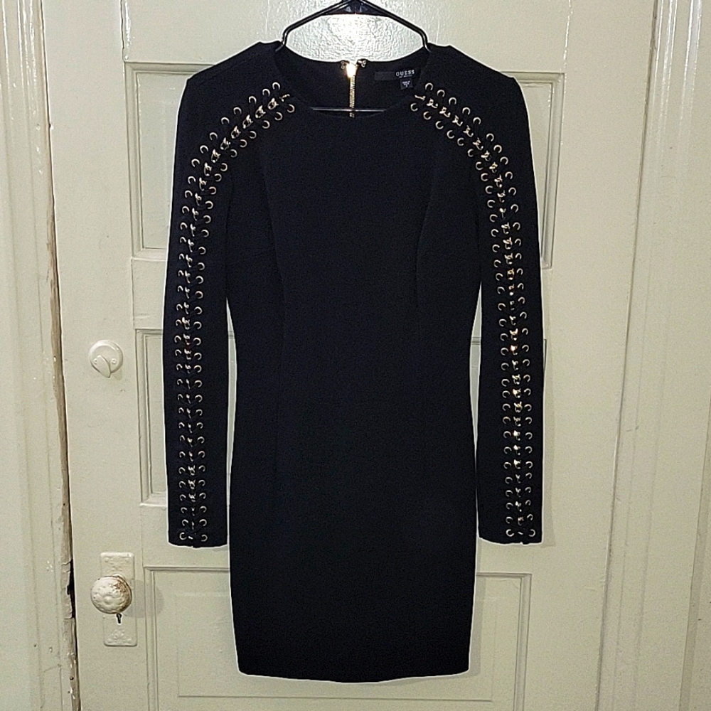 Guess Lace-up Chain Long Sleeve Bodycon Dress